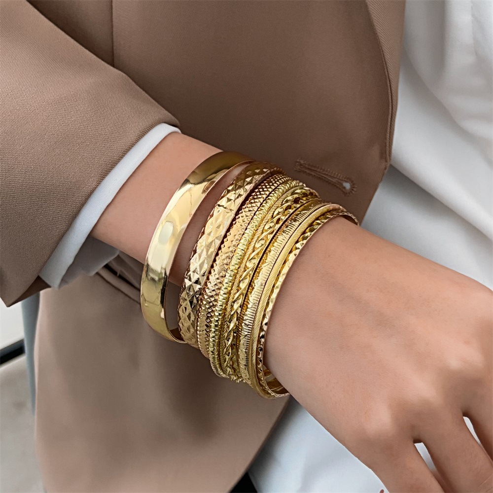 ethnic style alloy bracelet set women bangle golden 复古手镯