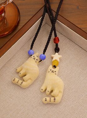 Cartoon vintage beige cat necklace sweater chain choker 项链