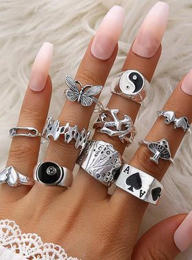 欧美八卦蝴蝶戒指 Butterfly Heart  joint ring Set woman Rings