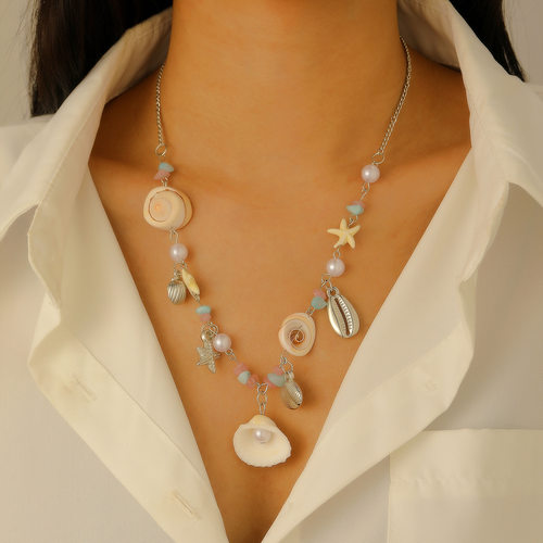 Wearing collarbone chain summer starfish shell necklace 项链