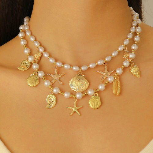 Boho Vacation Imitation Sea Conch Shell Pendant necklace项链
