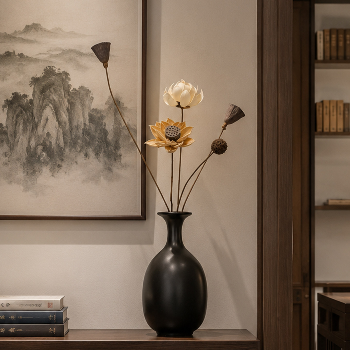 中式高级感黑色花瓶摆件客厅玄关干花插花装饰品禅意茶几桌面摆设