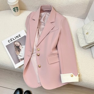 韩版 新款 百搭休闲设计感流行网红西服 外套女2025春秋季 粉色小西装