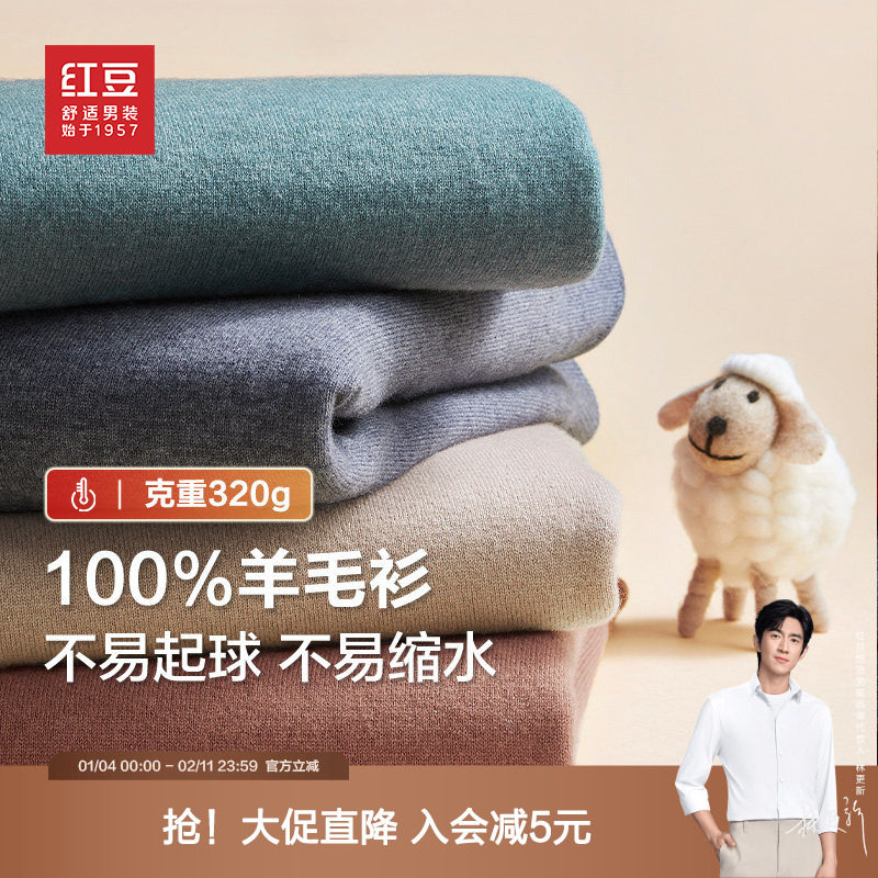 【100%绵羊毛】红豆男装圆领羊毛衫25秋冬纯羊毛毛衣针织衫打底衫,男装,针织衫/毛衣,淘宝优惠券,粉丝福利购,淘宝优惠卷