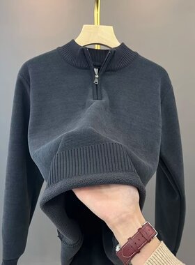 半拉链立领毛衣男冬季加绒加厚潮牌针织衫男保暖内搭感毛线衣