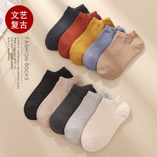 纯色棉袜复古 袜子女短袜春秋低帮混合硅胶防滑女士船袜浅口韩版
