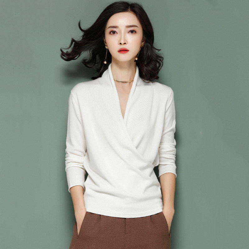 2019秋季新款韓版女交叉V領長袖打底針織衫套頭寬松短款毛衣上衣在類目 女裝/女士精品, 毛針織衫中 - 來自Buy2taobao.com提供專業的淘寶代購服務