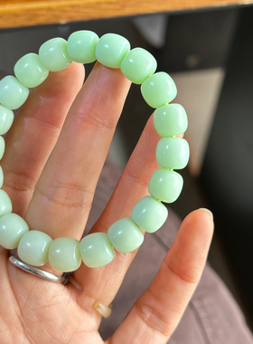 纯天然和田玉青海料粉青渐变色手串10mm直切老型珠玉石单圈手链