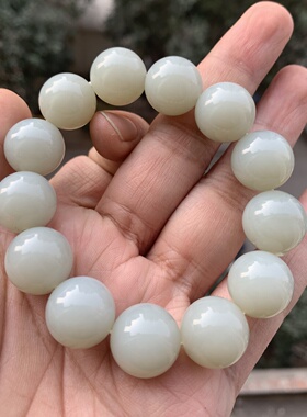 精品天然正宗新疆和田玉且末料青白玉手串16mm大颗粒玉石单圈手链