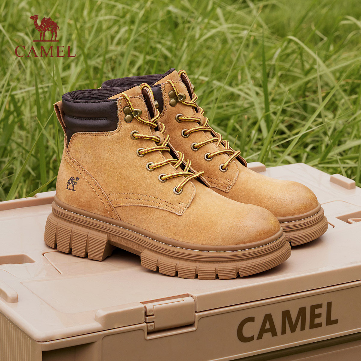 骆驼马丁靴2024秋冬新款厚底真皮大黄靴女英伦风工装靴户外登山鞋