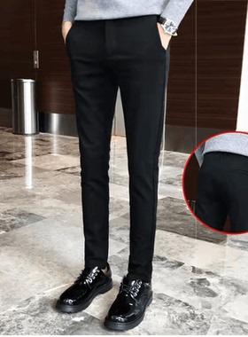春季男士休闲裤修身弹力九分裤黑色百搭小脚裤高端西裤潮流长裤子