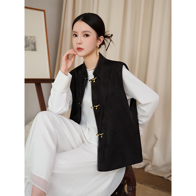 新中式马甲2024新款国风白色T恤