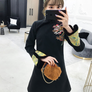 复古中国风改良旗袍秋冬2025新款 加厚夹棉保暖少女棉服连衣裙 法式