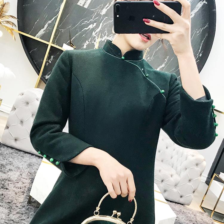 中国风显瘦长袖连衣裙改良旗袍