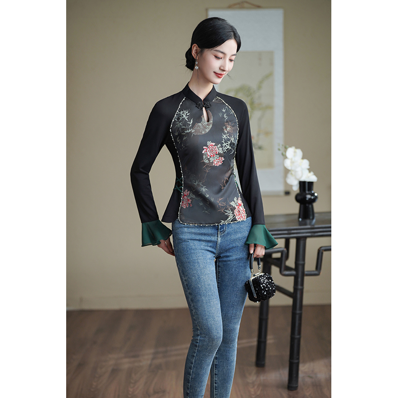 珍珠织带唐装新中式上衣女2024