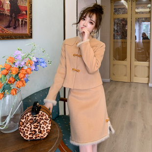 名媛小个子洋气套裙两件套 中国风冬季 小香风毛呢套装 裙女2025新款