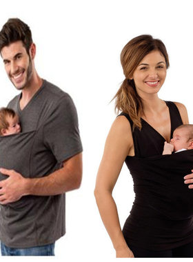 Women Man Kangaroo Pouch Casual Vest tshirts for daddy mommy