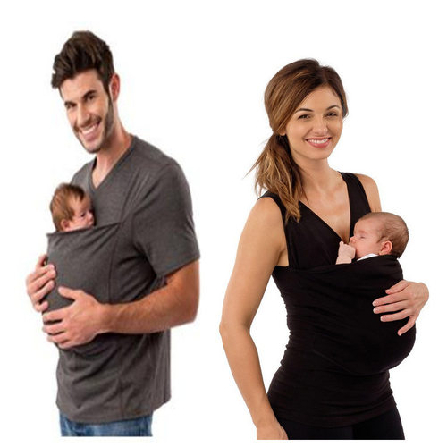 Women Man Kangaroo Pouch Casual Vest tshirts for daddy mommy