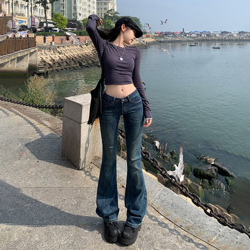fashion women jeans sexy low rise denim pants美式复古低腰