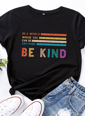 纯棉短袖t恤女2025新款Women cotton tshirts善待他人16色码多5XL