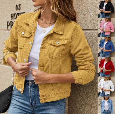 denim jackets tops coats欧美新品时尚牛仔衣潮流翻领口袋单排扣
