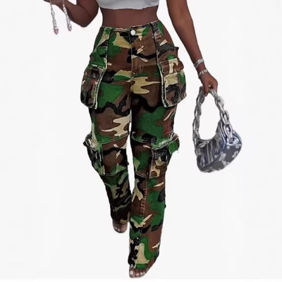 Womens Camouflage Cargo pockets Jogging Trousers Street Wear