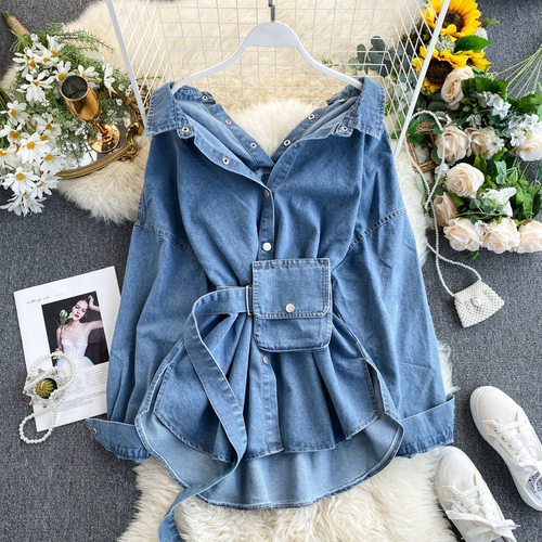 women's jeans stylish denim shirts streetwear tops欧美牛仔服