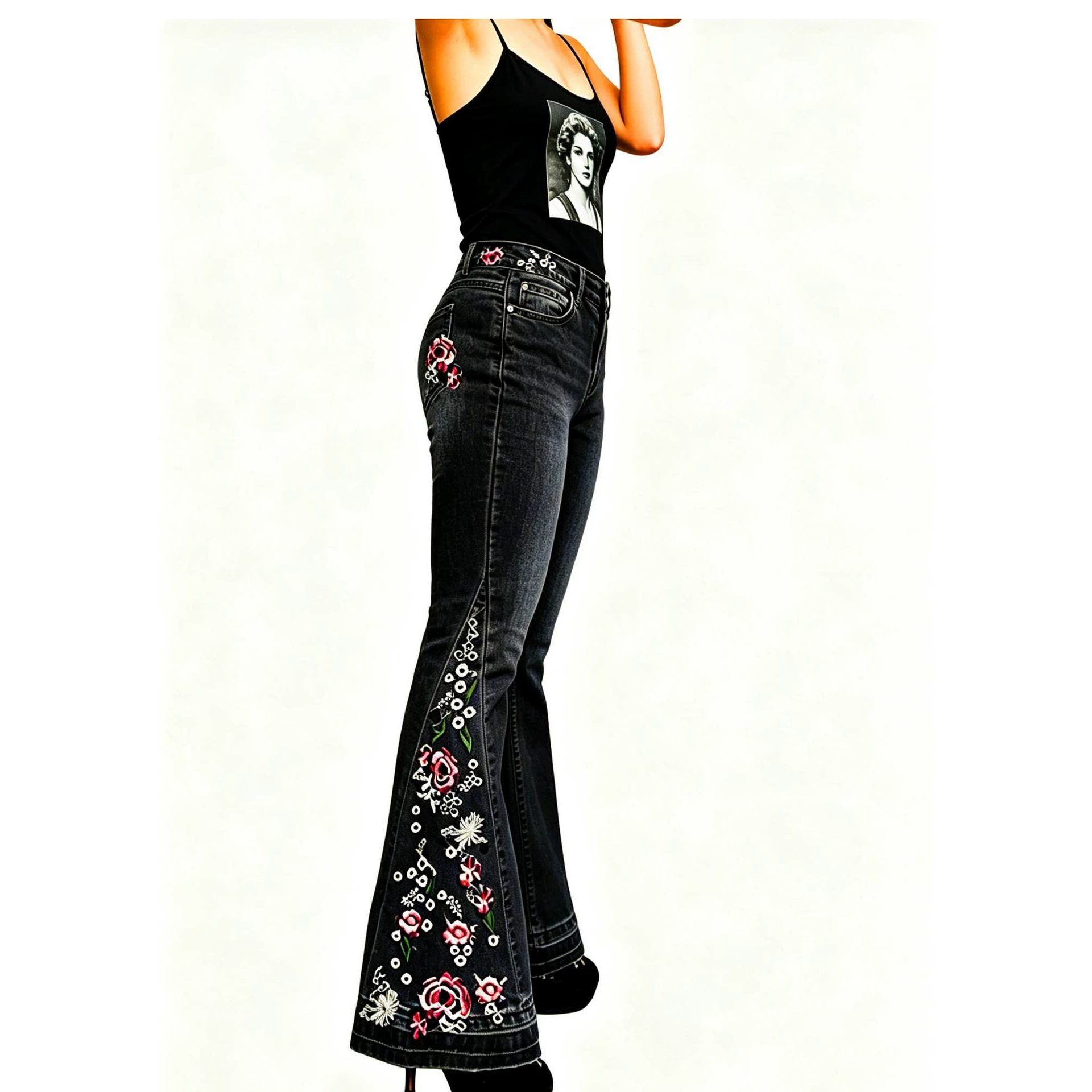 fashion american denim pants jeans trousers牛仔裤创意款flare