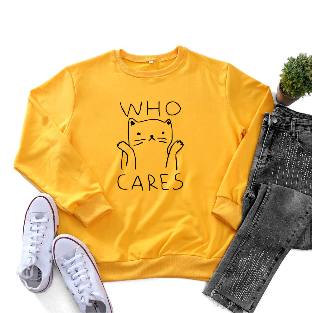 tee for women ladies t-shirt tops   欧美女装 who cares 猫