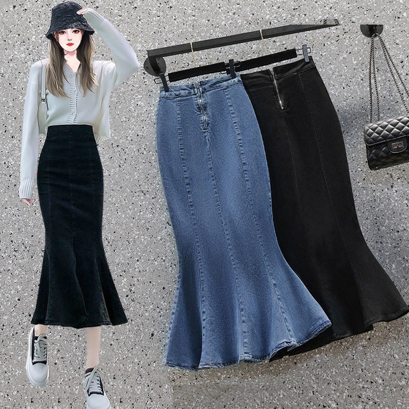 荷叶边牛仔裙Women Autumn Winter Lotus Leaf Edge Denim Skirts