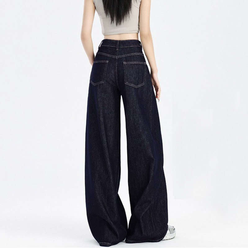american style denim pants wide leg jeans trousers深蓝色阔腿