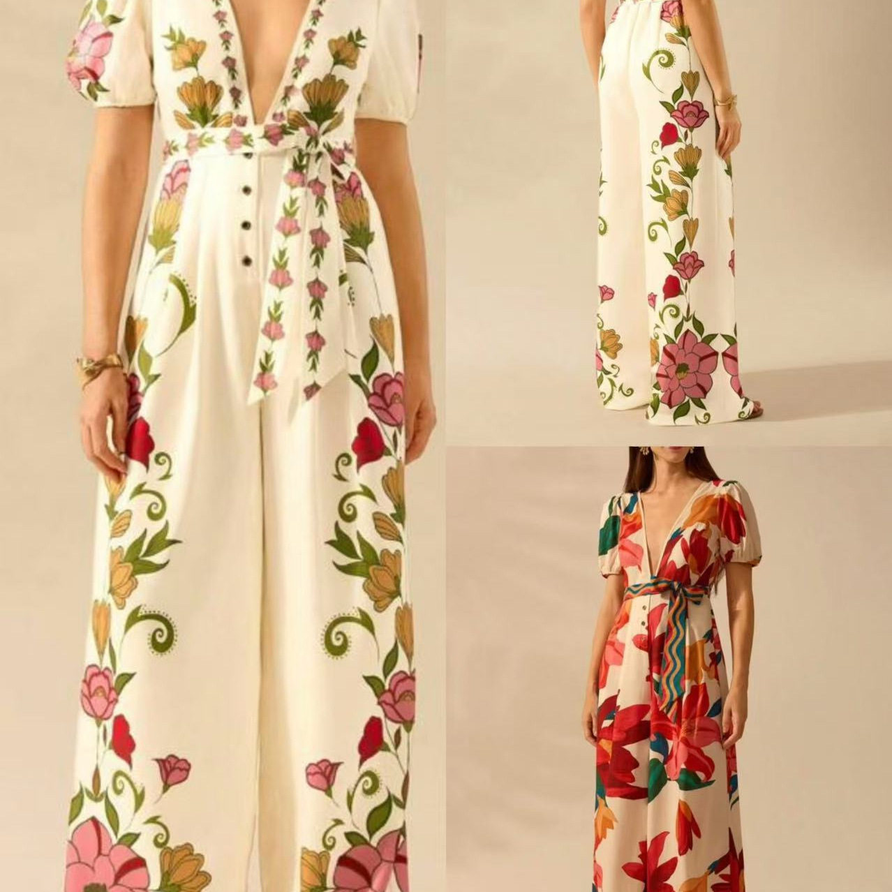 新款深v领性感阔腿连体长裤womens deep V jumpsuits sexy summer