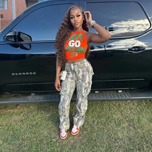 Pocket Printing Cargo Pants Trousers Casual Women Camouflage