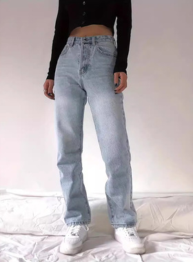 women jeans denim pants trouser新款蓝色牛仔裤女高腰休闲水洗