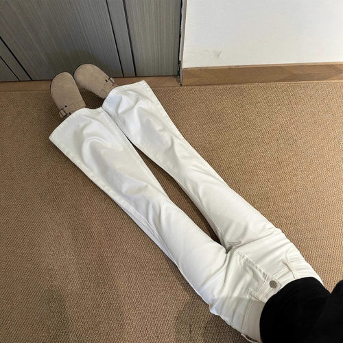 women american retro jeans wide leg denim pants美式白色高腰