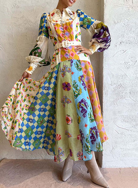 women's new dress ladies fashion dress2026新款灯笼袖翻领收腰