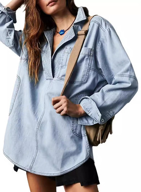 stylish denim tops for women牛仔外套新款欧美长袖外套v领时尚