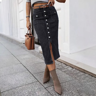 Sexy jeans 牛仔包臀半身裙Ladies Slim skirt黑色中长款 women
