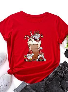 christmas cotton tshirts women xmas tee tops 圣诞老人饮料