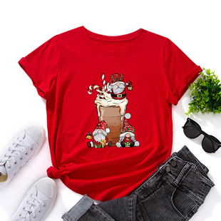 christmas cotton tshirts women xmas tee tops 圣诞老人饮料