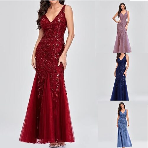 Prom Dress Wedding Elegant Party V Neck Sequin Evening Dress