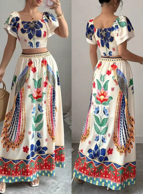 Summer Bohemian Holiday Vacation long Skirt Sets Women Loose