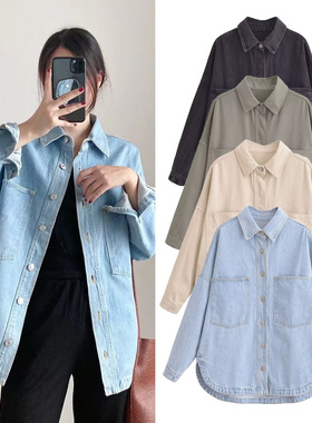 stylish denim tops for women2026新品欧美都市休闲水洗牛仔衬衫