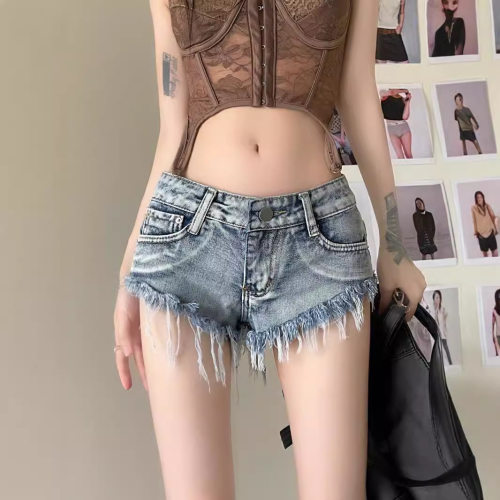 fashion women jeans sexy low rise denim pants低腰裤脚做旧