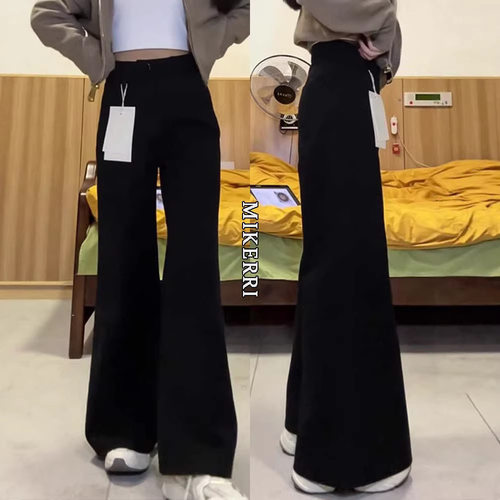 women american retro jeans wide leg denim pants黑色不贴腿微