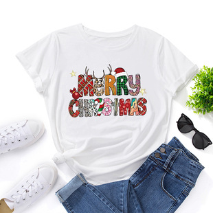 christmas cotton tshirts women xmas tee tops 圣诞字母宽松