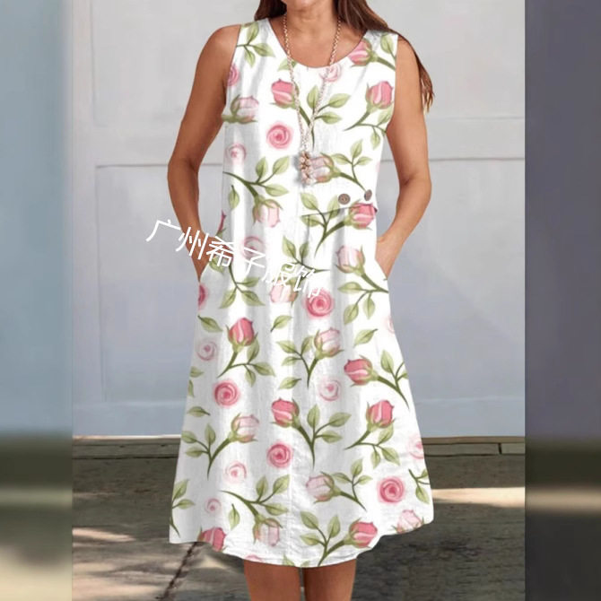women 2026 dress新品时尚数码连衣裙碎花款无袖ladies