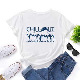 t恤女创意企鹅群t woman shirt 宽松圆领短袖 5xl cotton tshirt