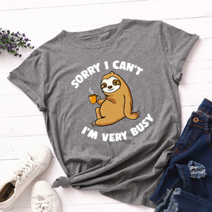 summer搞怪树懒短袖 women tshirt can sorry cotton 棉t恤女