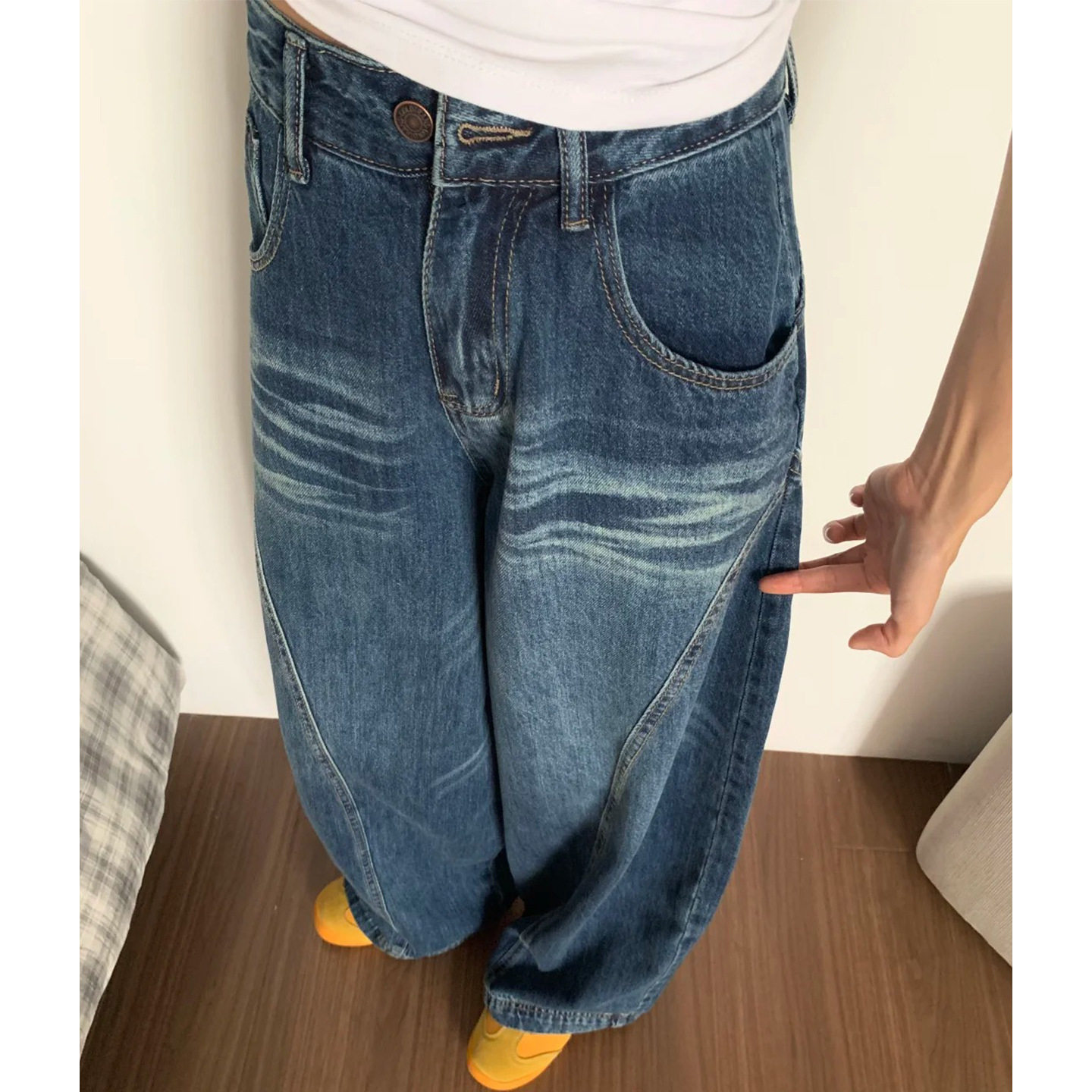 american style denim pants wide leg jeans trousers美式复古
